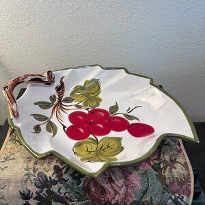 Vintage Italian 12" Leaf Shaped Ceramic Serving Bowl with Handle